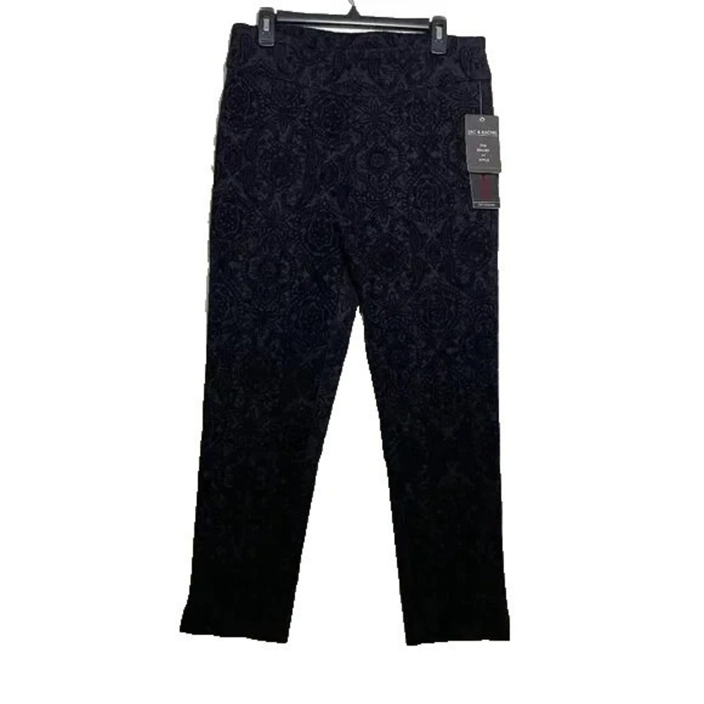 Zac & Rachel Pants Womens 2X Black Paisley Damask Rayon Velvet High Rise Pull On